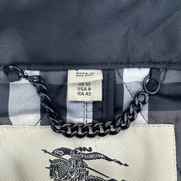 Burberry Coat Black Parka Long Diamond Quilted Puffer Jacket Nova Check US 8 - Picture 12 of 12